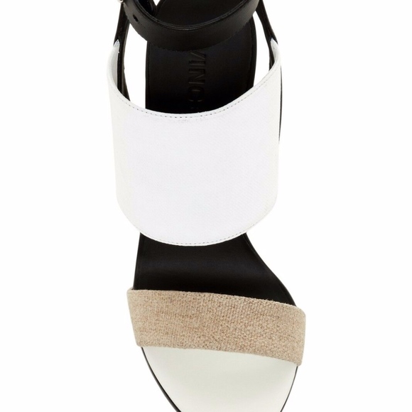 DAMAGED: NIB $425 VINCE Kyra Wedge Sandal in Black/White/Natural in size 6.5! - Picture 3 of 11